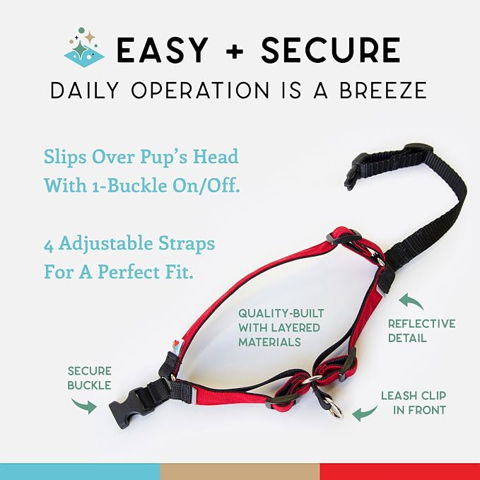 No Pull Dog Harness | Comfortable Training Harnesses | Effective No Pull Harness Design | Ideal for Medium Sized Dog | 4-Point Adjustable(M - 22~28 inch Girth, Red)