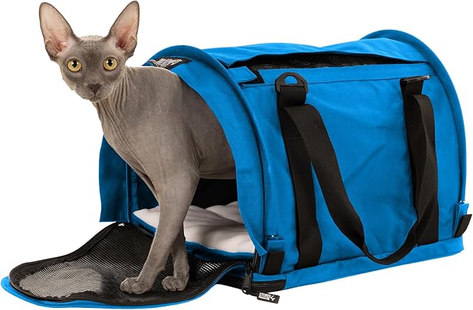 SturdiBag Pro 2.0 Pet Travel Carrier with Flexible Height for Cats and Dogs | Soft Sided Pet Carrier Bag with Safety Clips and Seatbelt Straps for Airplane or Car Travel | Medium, Blue Jay