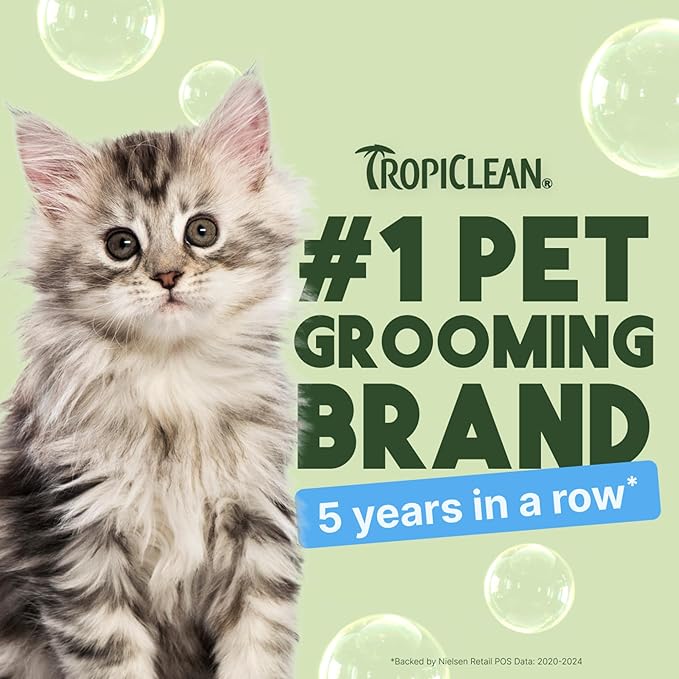 TropiClean Gentle Kitten & Cat Shampoo, Pet Shampoo for Allergies & Sensitive Skin, Made in USA, Gentle Coconut Scent, Safe for Puppies & Dogs, 12oz.