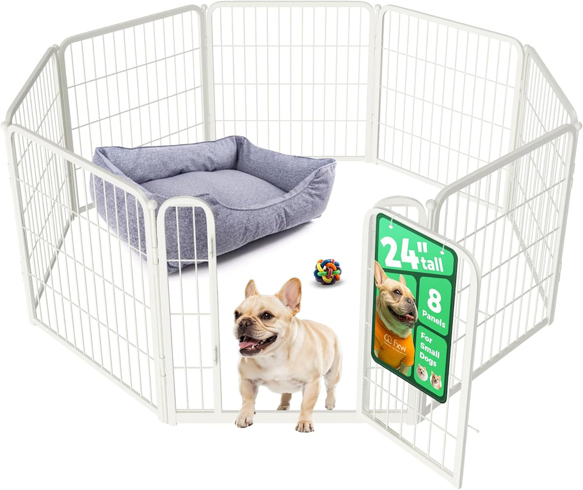 FXW Homeplus Unleashed Indoor Dog Playpen - Stress-Free and Safe Play, Heavy Duty 24 Inch 8 Wire Panels Dog Pen for Puppy and Small Dogs, White│Patented