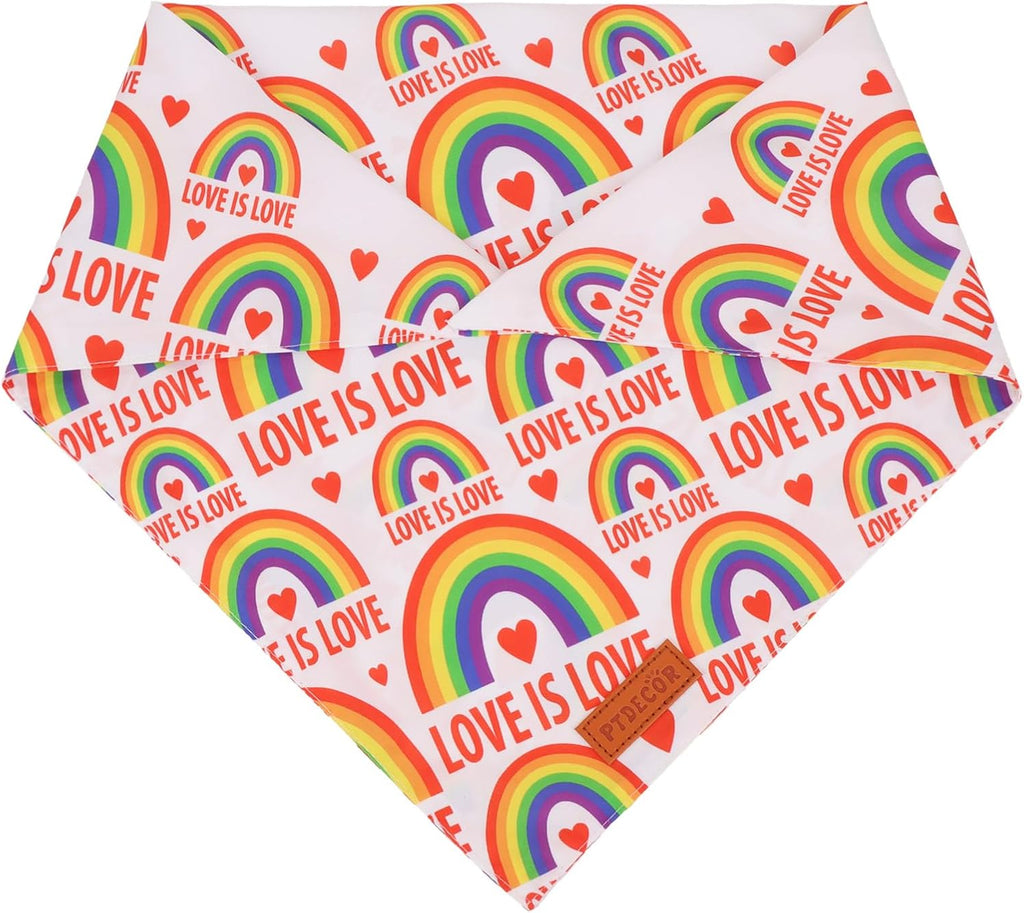 PTDECOR Rainbow Dog Bandanas Pride Day, Multi Size,“Love is Love” Pet Scarf Reversible Triangle LGBT+ Rainbow Bandanas for Small Dogs Pets (Small)