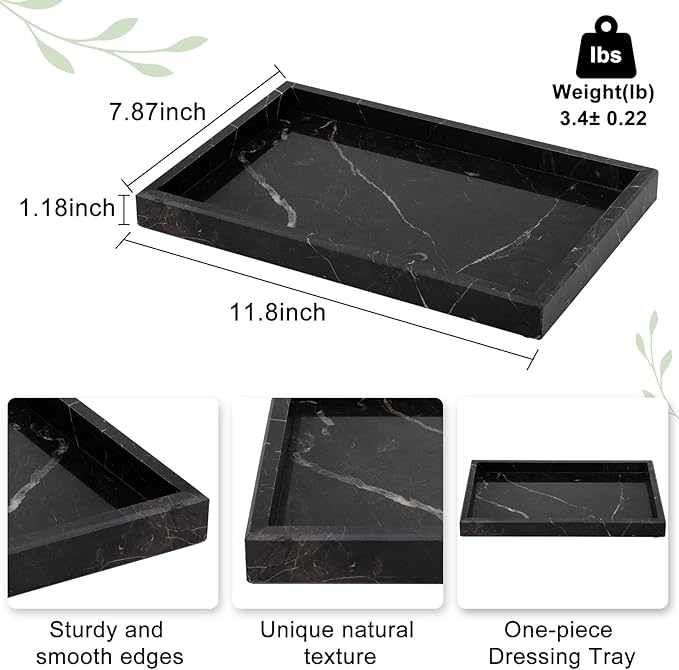 Brown Marble Tray,Pure Natural Vanity Tray,Marble Tray for Kitchen Counter Non-Ceramic/Non-Resin,Stone Trays 12 x 8 inch