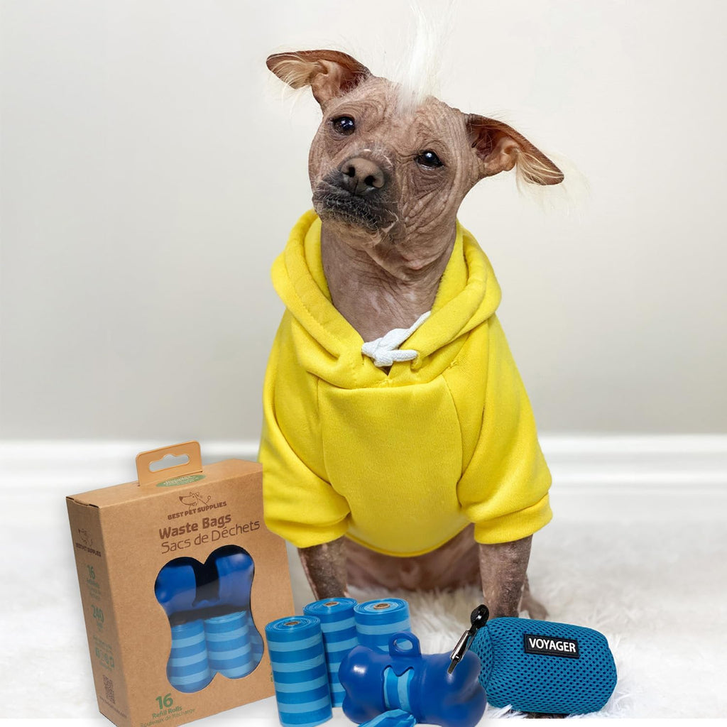Best Pet Supplies Dog Poop Bags (240 Bags) for Waste Refuse Cleanup, Doggy Roll Replacements for Outdoor Puppy Walking and Travel, Leak Proof and Tear Resistant, Thick Plastic - Blue Strips