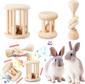 3 Pcs Natural Wooden Bunny Toys, Safe Rabbit Toys for Guinea Pig Chinchillas Hamsters Small Animals Playing Teeth Grinding Indoor Outdoor