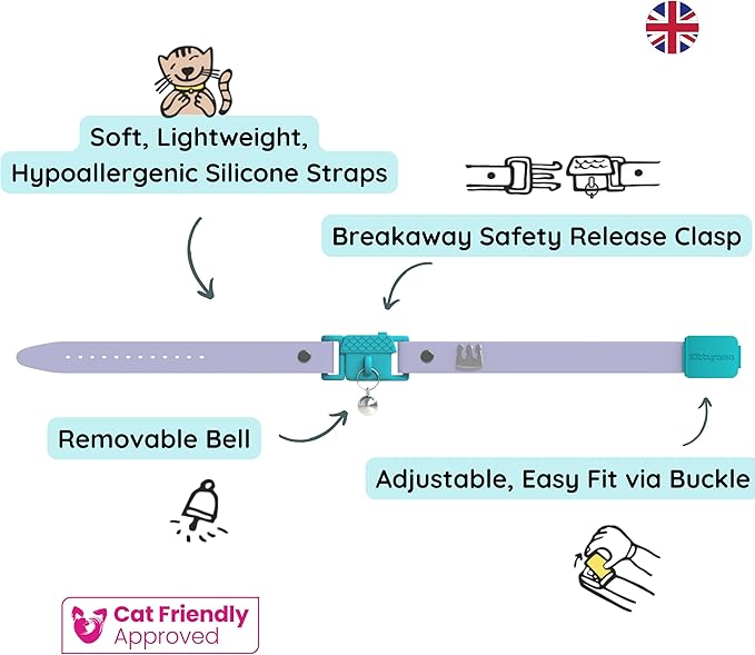 Kittyrama Mauve Cat Collar with Bell. Cat Friendly Award Winner. Approved by Vets and Cat Experts. Breakaway Cat Collars Quick Release. Kitten Collar. Won't Rub Fur. Lightweight, Soft & Comfy