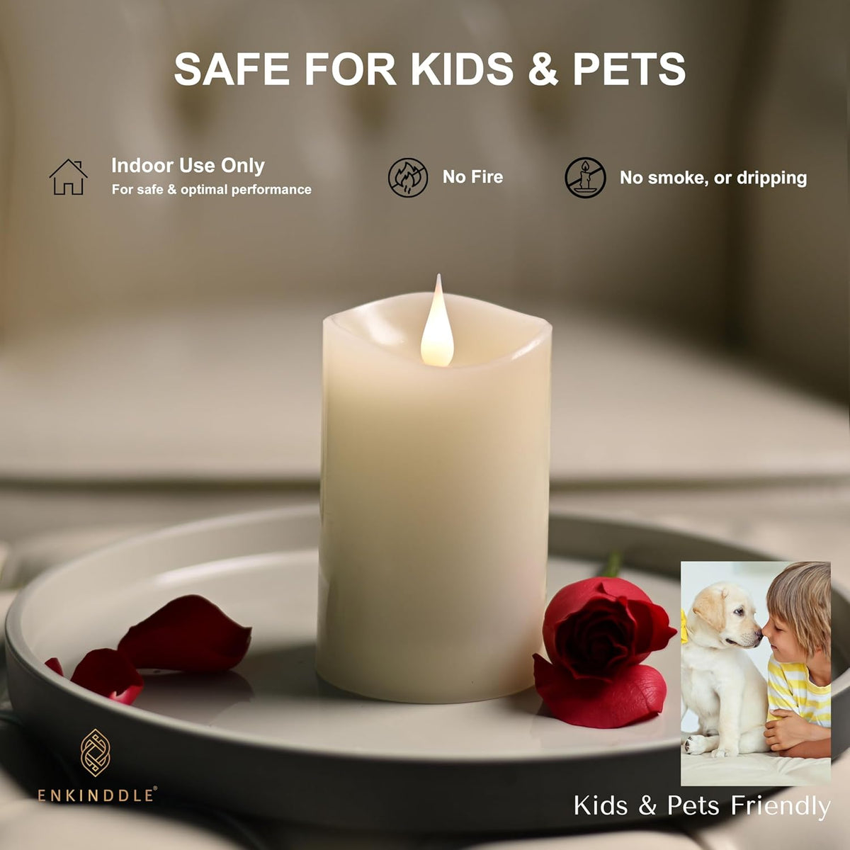 Flickering Flameless Candle, Real Wax LED Pillar Candle with 3D Moving Flame, Battery Operated, Built-in Timer, Ivory, Unscented, Safe for Home Décor, and Holidays 3" x 5.12"