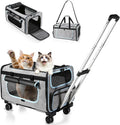 Large Pet Carrier with Detachable Wheels, 2 IN1 Foldable Soft-Sided Carriers- Designed for Dogs & Cats, Telescopic Handle, for Outdoor Car Indoor, Max. 44 LBS(Not for Airline)