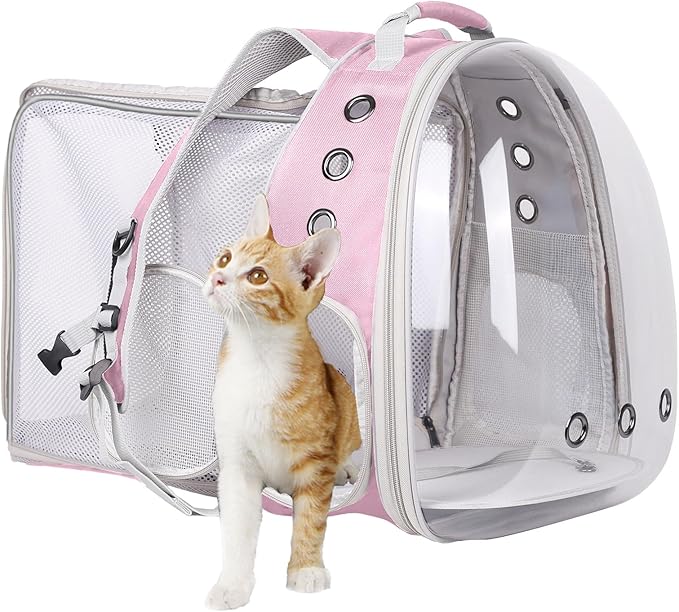Square Back Extension Pet Backpack Carrier for Cat and Small Puppy up to 12 Pounds, Clear Space Capsule Astronaut Transparent Bubble Window Backpack to Carry and Transport Cat to Vet and Traveling