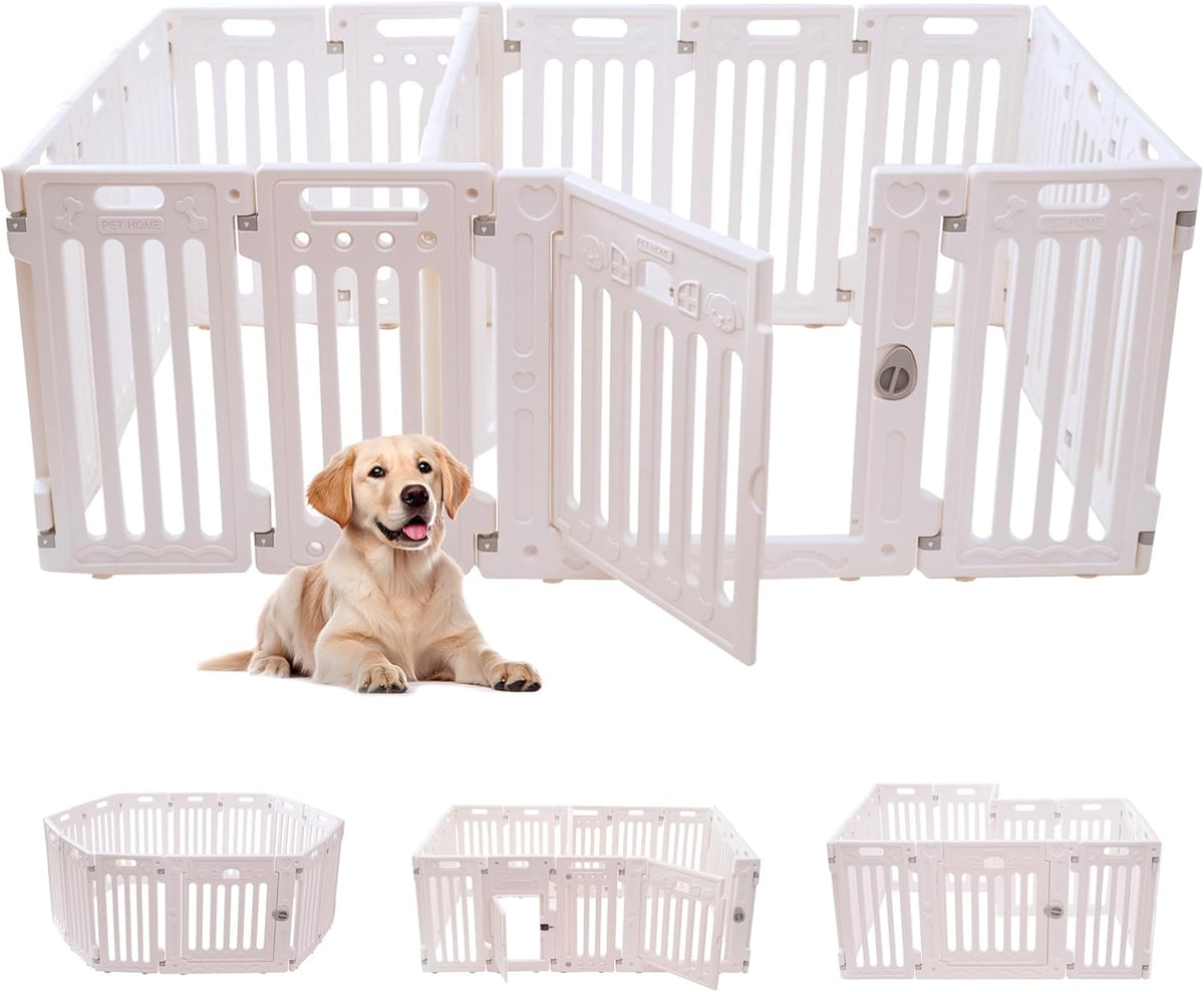 2 Room Dog Playpen with Door,DIY Shape Combination Puppy Pen,16-Panel+2 Link Piece+Large Door+Small Door,25.5" H Dog Fence,Non-Slip&Secure Pet Gate,Easy to Assemble (Two Rooms)