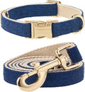 Soft Dog Collar and Leash Set Adjustable Woven Tweed Dog Collars with Metal Buckle and Lead for Small Medium Large Dogs,Royal Blue