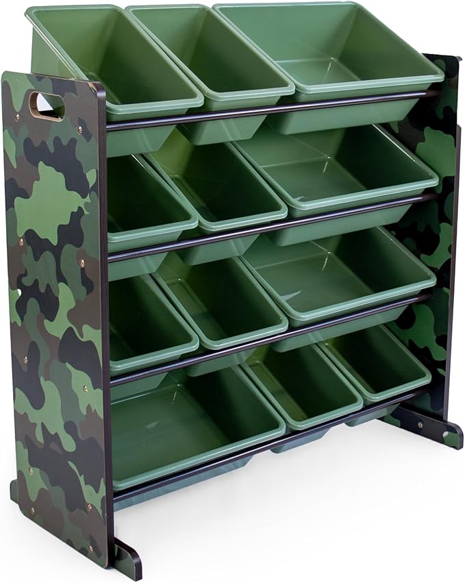 Humble Crew Kids Toy Storage Organizer with 12 Plastic Bins, Camo – Removable Bins for Playroom, Bedroom, Toddler Furniture for Boys and Girls Ages