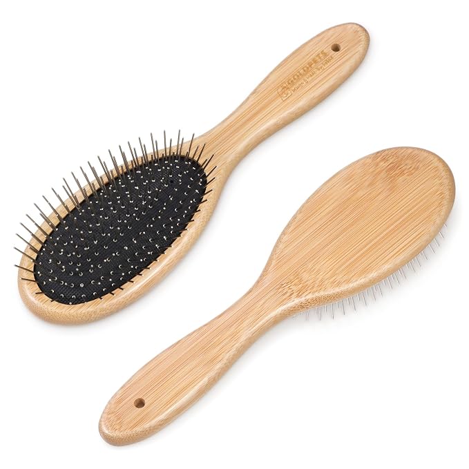 cobee Stainless Steel Pin Dog Brush, Bamboo Handle Grooming Brush 20mm Round Pins Airbag Pet Comb Professional Dog Pin Brush Fur Shedding Comb for Long or Short Hair Cat Dog
