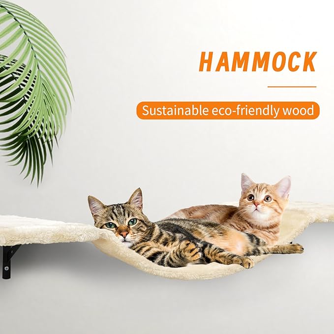Wall-Mounted Cat Climber Set with Climbing Shelves, Perches, Bridge,Hammock,Scratching Board & Ball - 7 Pcs Wood Indoor Cat Furniture for Kittens Play (Grey)