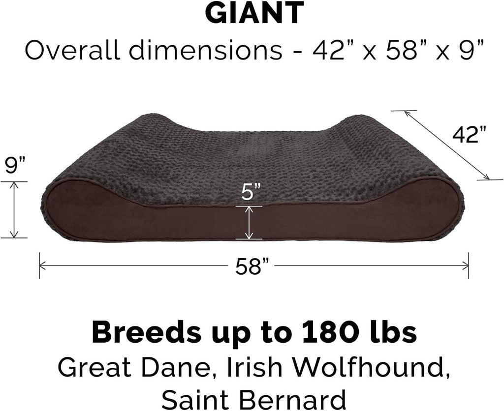Furhaven Orthopedic Dog Bed for Extra Large Dogs w/ Removable Washable Cover, For Dogs Up to 180 lbs - Ultra Plush Faux Fur & Suede Luxe Lounger Contour Mattress - Chocolate, Giant/XXXL