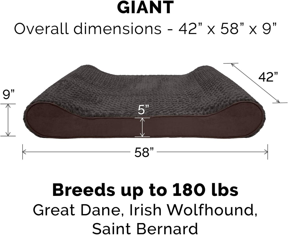 Furhaven Orthopedic Dog Bed for Extra Large Dogs w/ Removable Washable Cover, For Dogs Up to 180 lbs - Ultra Plush Faux Fur & Suede Luxe Lounger Contour Mattress - Chocolate, Giant/XXXL