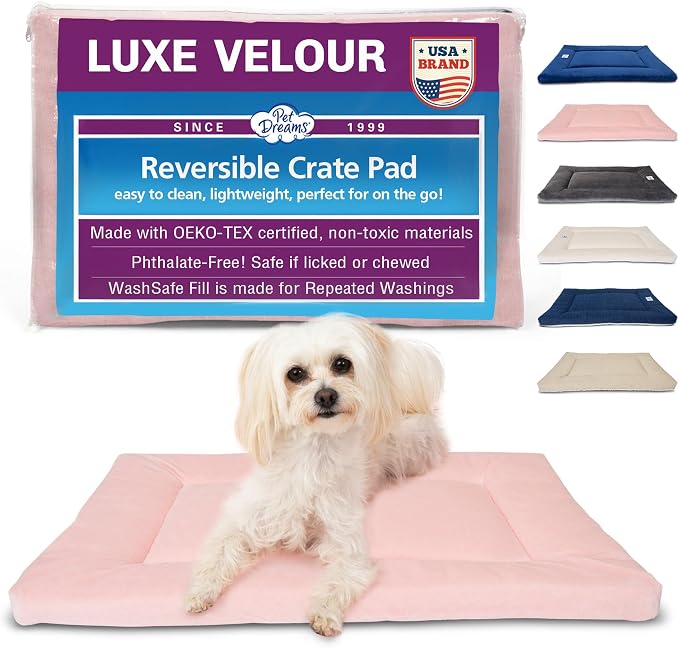 Pet Dreams Dog Crate Pad - Washable Kennel Mat, Crate Pads for Dog Cages, Non-Toxic, Flat Indoor Cat Bed, Fits iCrate 18, 24, 30, 36, 42, 48 Inches (Pink, X Large, 42")