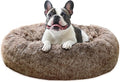 JOLLYVOGUE Calming Dog Beds Large Sized Dog, 36in Donut Washable Large Pet Bed, Anti-Slip & Anti-Anxiety Fluffy Faux Fur Round Dogs Bed, Fits up to 80 lbs Pets (Smoke Brown)