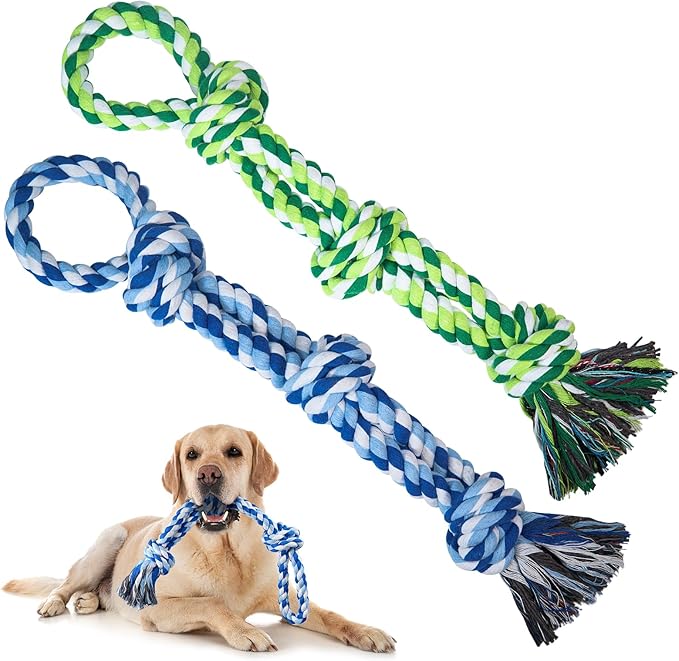 2 Pack Dog Rope Toys for Medium Large Breed, Nearly Indestructible Dog Chew Toys for Aggressive Chewers, Teeth Cleaning Chew Toys, Dog Tug Toy for Boredom, Dog Rope Toy for Aggressive Chewers