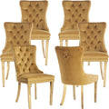Luxury Upholstered Dining Chairs Set of 6, Yellow Kitchen Chair with Golden Metal Legs, Velvet Tufted Back Dining Chair, Sillas de Comedor, Modern Kitchen & Dining Room Chairs (Gold, 6 Pcs)