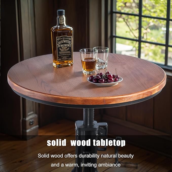 Diwhy Industrial Design Bar Table Height Adjustable with Handle Kitchen Dining Coffee Bistro Pub Table Black