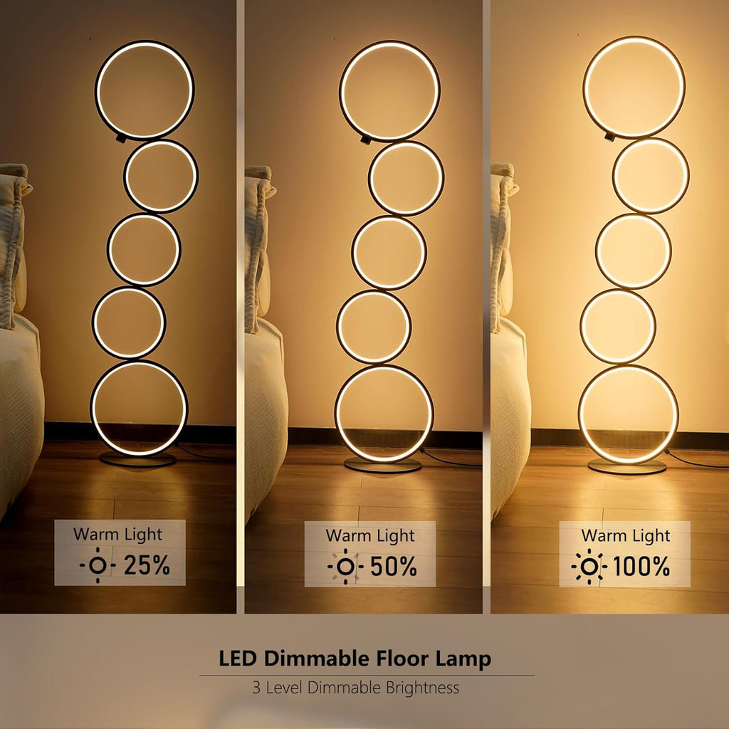 NUÜR 43.3" Modern Floor Lamp, LED Floor Lamp for Living Room, Dimmable, Circle Standing Lamp, Energy-Saving, Unique Lamp for Bedroom, Office, Home