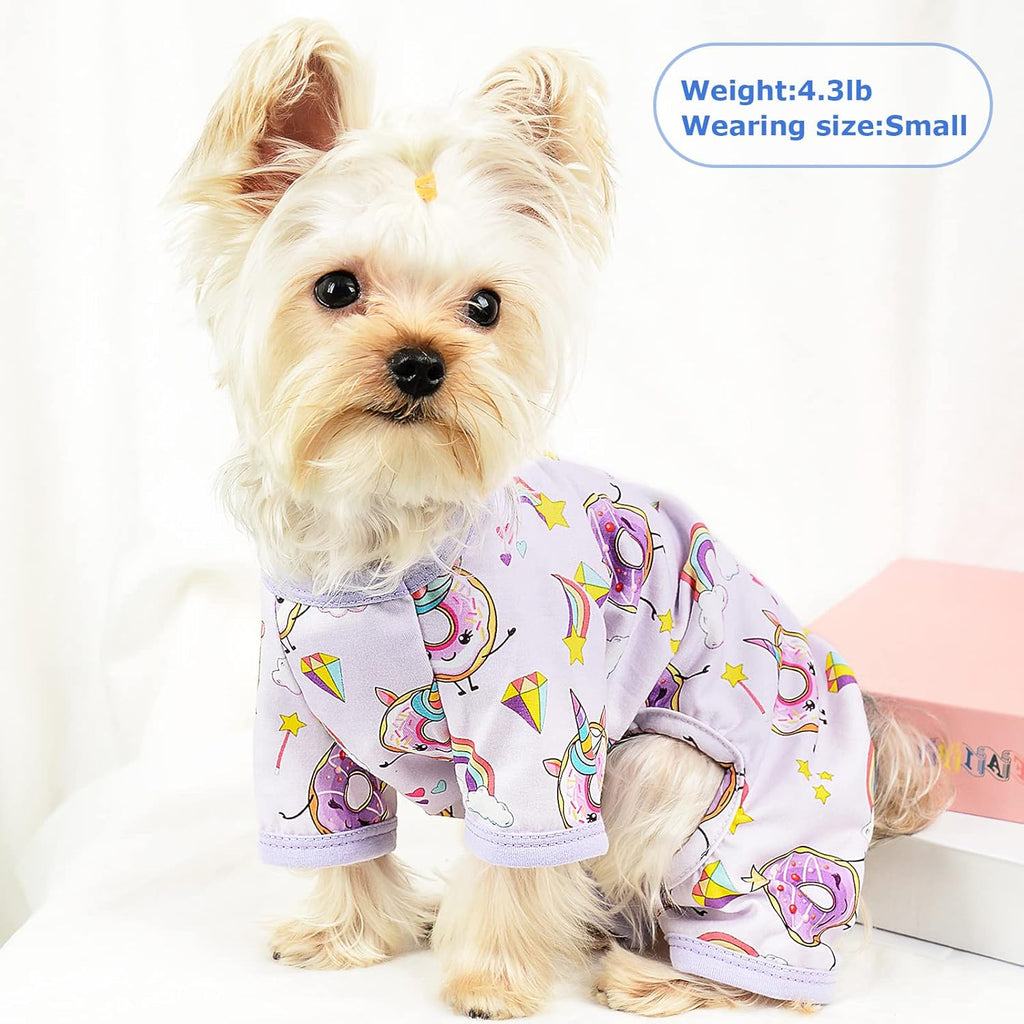 Dog Pajamas Pjs Summer Dog Clothes for Small Dogs Girl - Boy - Medium Size Dogs, Soft Stretchy Puppy Clothes Doggie Onesies Fall Cat Pet Jammies Outfit (Donut Purple, Small)