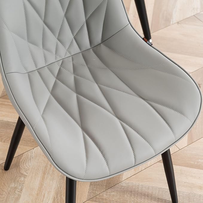 Rowill Dining Chairs Set of 2 - Modern Kitchen Chairs with Soft Backrest, Sturdy Metal Legs & Non-Slip Pads, Suitable for Home Kitchen, Faux Leather Upholstered Seats for Dining Room, Grey