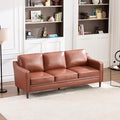 Kingfun 80" Faux Leather Sofa, 3 Seater Couch, Mid Century Modern Couches with Solid Wood Frame for Living Room & Bedroom, Dark Brown