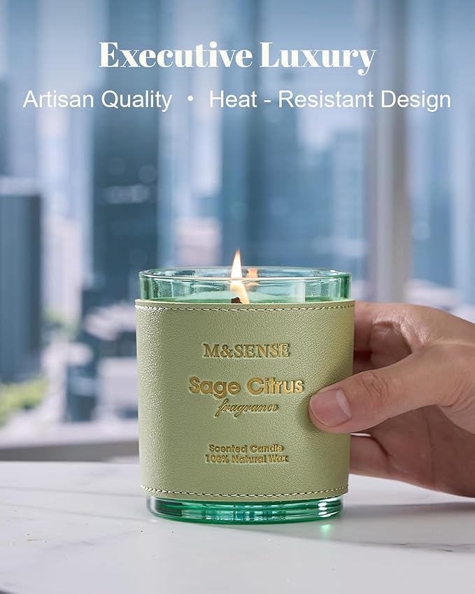 M&SENSE Sage Citrus Scented Vegan Soy Candles, No Toxin 10oz 42-Hour Long Burning Time,Fall Winter Calming Relax Air Purifying Candles for Home Fragrance,Housewarming Thanksgiving Christmas Gift