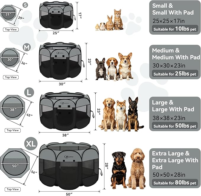 Siedihit Playpen for Extra Large Dog Cat, Dogs Tent Crate Cage | Indoor/Outdoor, Portable Pop Up Dog Kennel with Carrying Bag for Rabbits (Dark Grey, Extra Large)