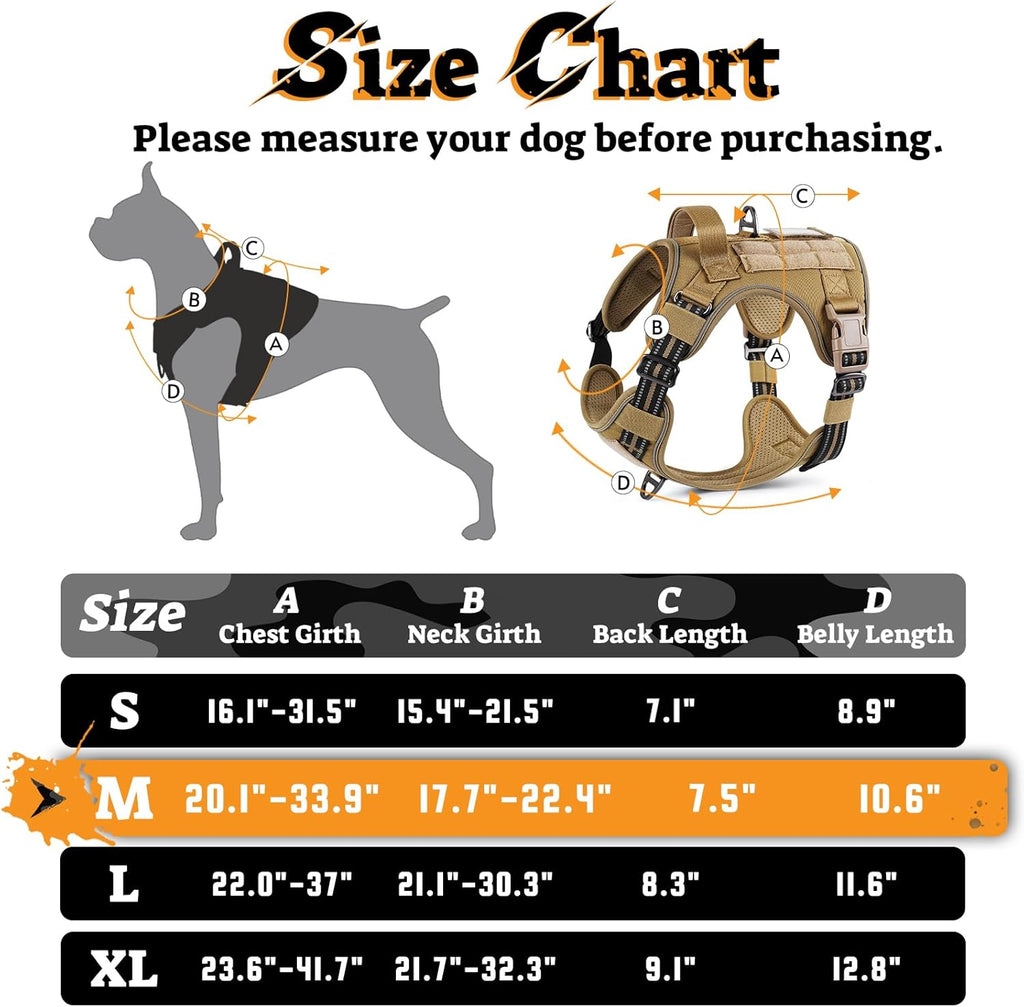 rabbitgoo Dog Harness Medium Sized No Pull, Tactical Service Pet Vest with Molle and Control Handle, Adjustable and Reflective Military Harness for Easy Walking and Training, Brown, M