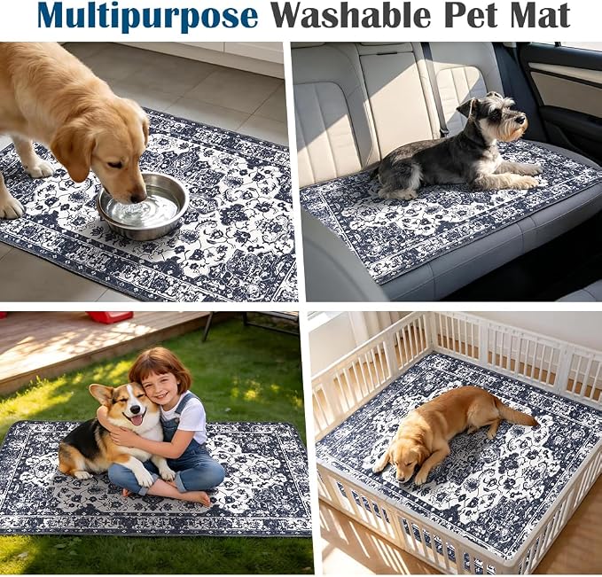 Washable Pee Pads for Dogs, 2 Pack Reusable Puppy Training Pads 48"x32" Super Absorbent Waterproof Dog Training Pads, Non-Slip Potty Pads, Whelping Pads Litter Mat Navy Blue