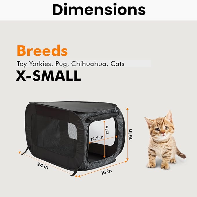 Beatrice Home Fashions Portable, Collapsible, Pop Up Kennel Travel Cat and Dog Crate, 24" L x 16.6" W x 16" H, Black