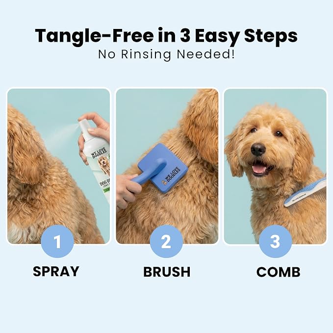 Large Slicker Brush & Lavender Detangler Spray Pack, Dog Grooming at Home | Best Brush For Long Haired Dogs, Dematting Comb & Detangling Spray For Goldendoodle Coats, Puppy Matting Grooming Supplies