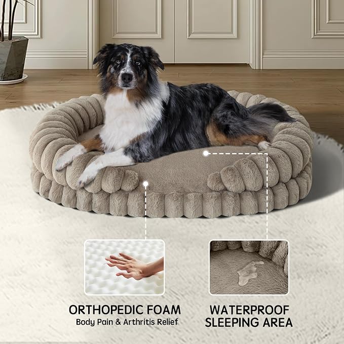 BALANCE Calming Dog Bed for Large Sized Dogs, 36 Inches Oval Washable Pet Bed with Sides, Orthopedic Pet Couch Sofa with Non-Slip Bottom, Oatmeal
