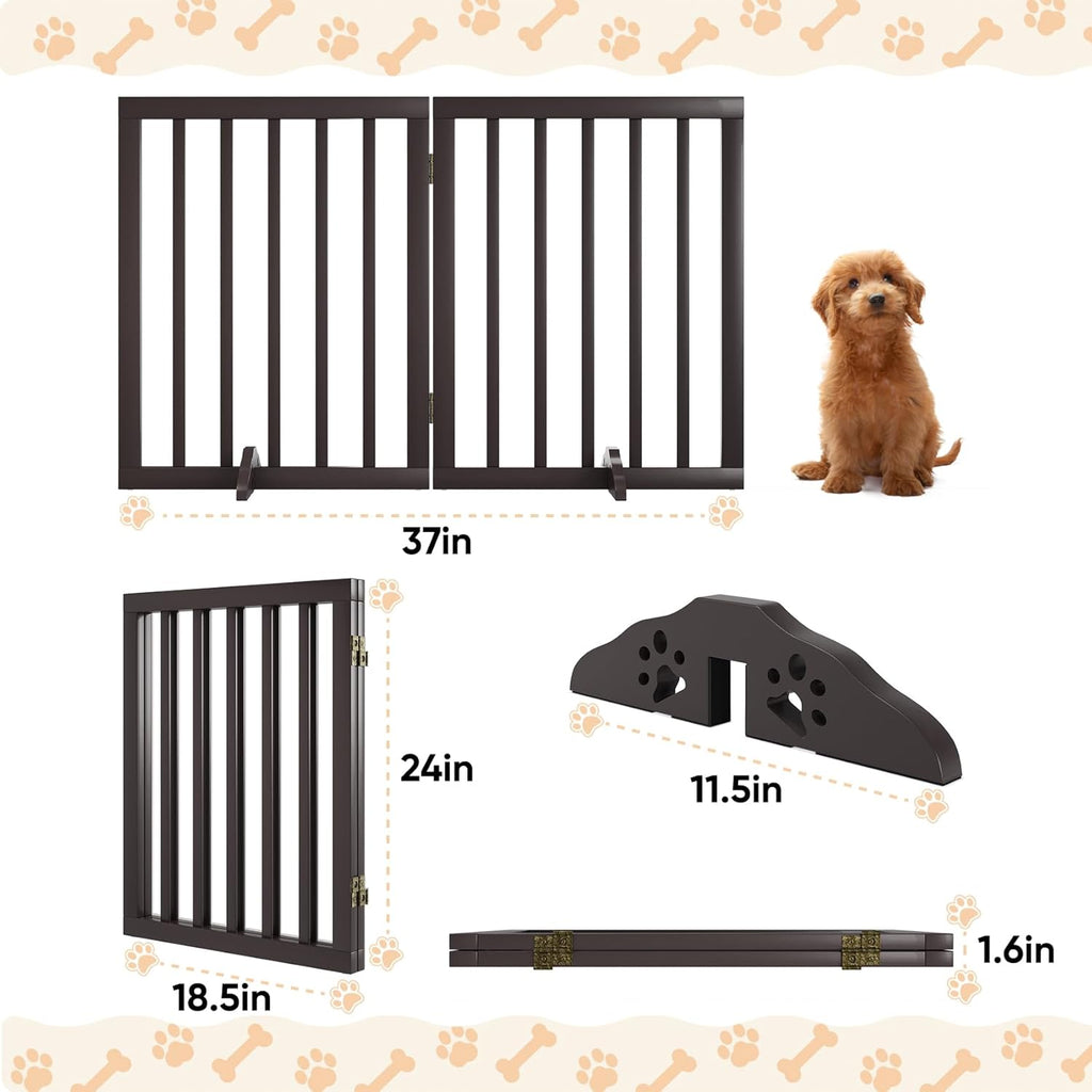 Freestanding Foldable Dog Gate 2 Panel,Fully Assembled Dog Gates for Doorways, Wooden Pet Gates for The House, 24-inch Tall Pet Gate Indoor