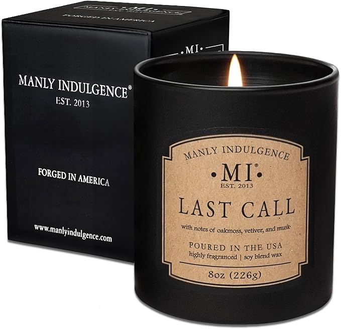 Manly Indulgence Last Call Scented Candles for Men, Premium Soy Blend Wax, 45H Burn, Candles for Home Scented, Gift-Ready Packaging - Made in The USA