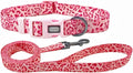 Dog Collar Leash Set, Leopard Pattern, Polyester Material, Adjustable Collar and 5ft Matching Leash, for Large Dogs.(L, Pink Leopard)
