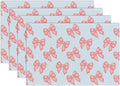 Pink Bow Placemats Set of 4, Blue Table Mat for Home Kitchen, Restaurants, Outdoor Linen Washable Place Mats 12x18 inch Party Event Dining Decoration-04