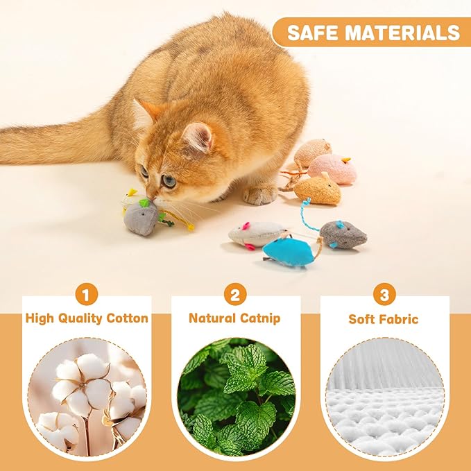 12PCS Cat Mouse Toys with Catnip, 2.36” Mouse Toys for Cats, Faux Fur Cat Mice Toys with Plastic Body, Interactive Catnip Toys for Indoor Cats Play Fetch