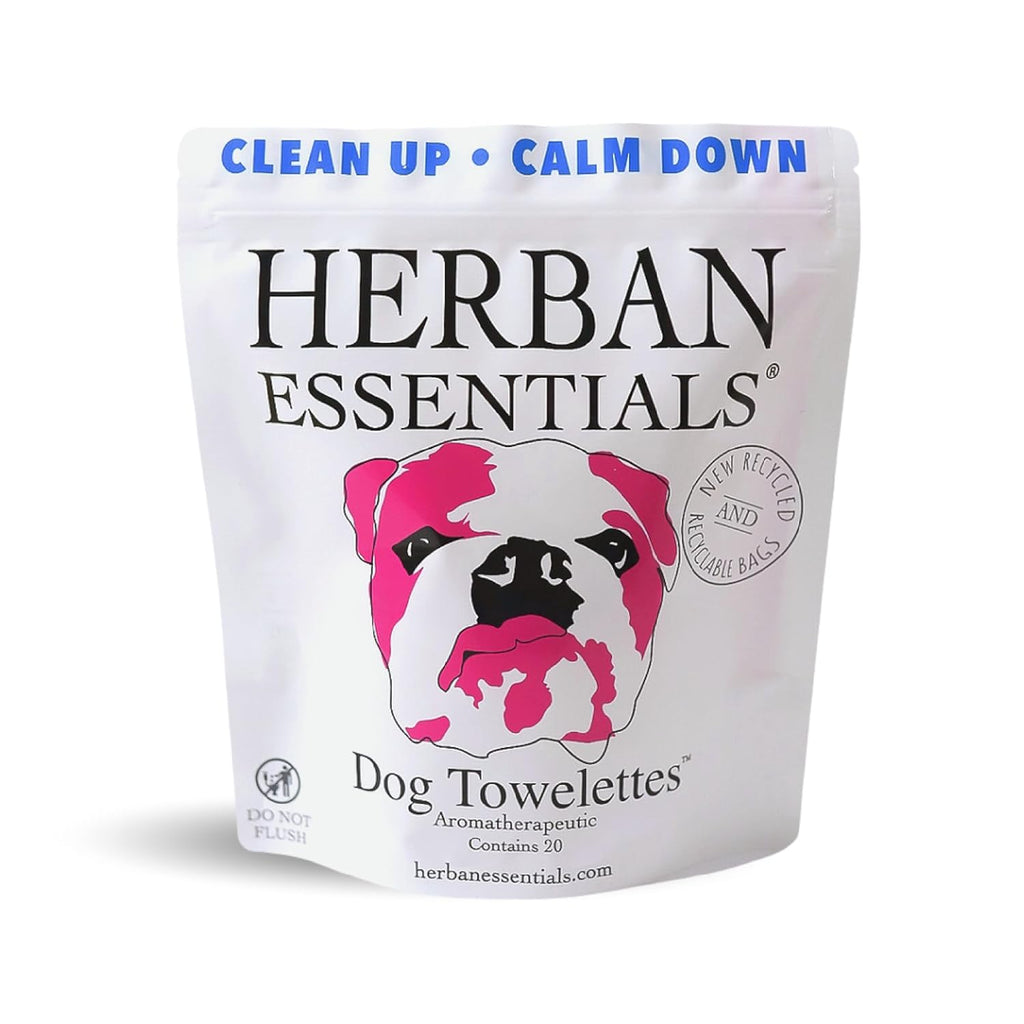 Herban Essentials - Dog Grooming Wipes for Dogs, Essential Oil Pet Wet Wipes for Cleaning, Deodorizing & Allergy Defense, Natural Hand Wipes, Moist Towelettes Individually Wrapped Body Wipes, 20 Count
