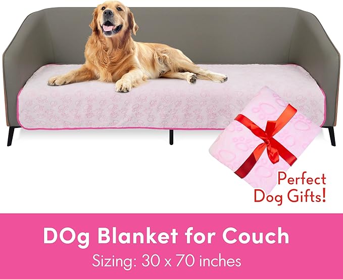 Stuffed Premium Soft Dog Couch Blanket, with Flannel Cute Paw Print, 30 * 70 inches, Cat Blanket Puppy Supplies Dog Products Stuff Essentials, Pink