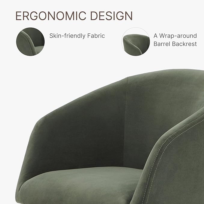 Swivel Dining Chairs Set of 4, Upholstered Mid Century Modern Deskchair with Barrel Back, Linen Fabric Kitchen Chairs for Dining Room, Bedroom, Dressing Room, Green