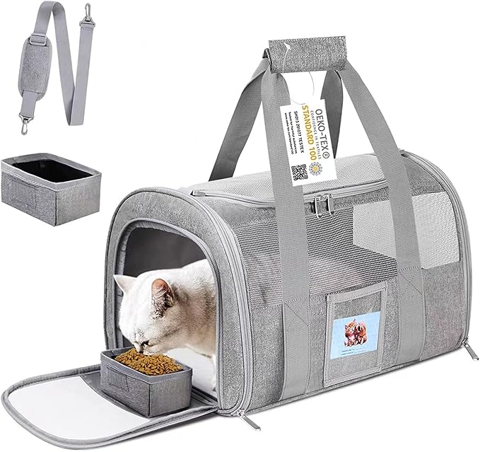 20" Large Soft Sided Cat Carrier Pet Carrier for Cats Dogs Under 25 lbs, Folding Dog Carrier Cat Carrier for 2 Cats Travel Carrier Bag, Grey
