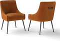 Velvet Dining Chairs Set of 2,Orange Upholstered Living Room Chairs with Black Metal Legs, Modern Tufted Accent Chairs for Living Room, Study Room, Kitchen