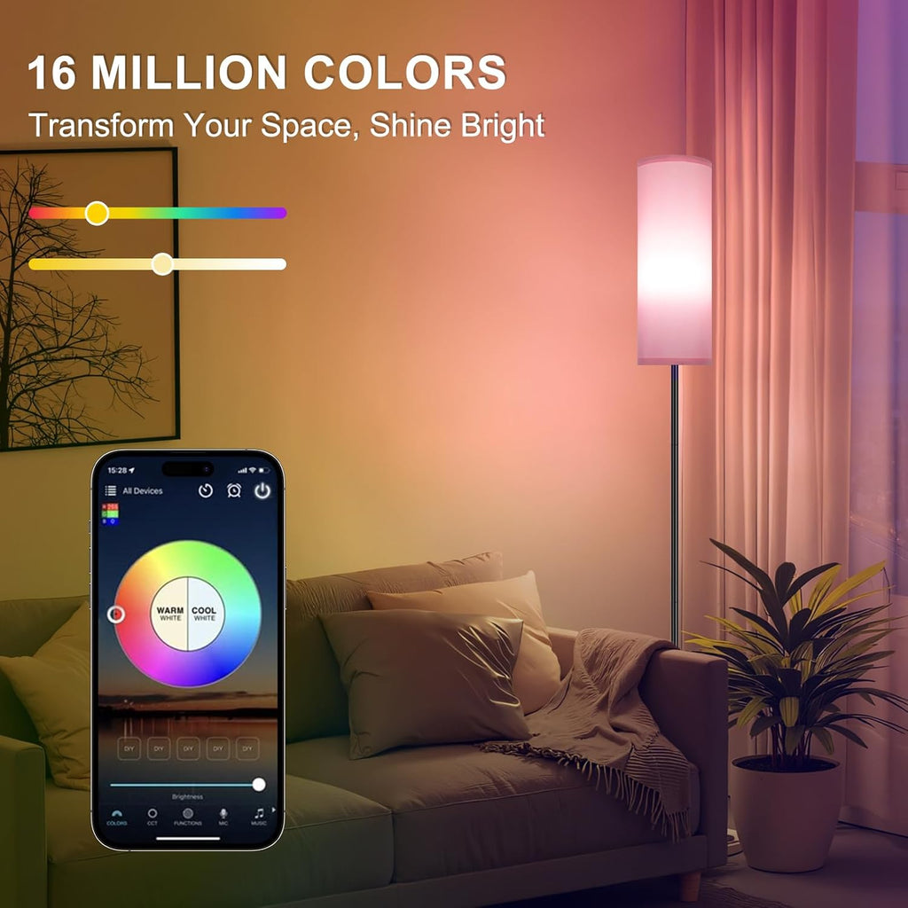 FRIDEKO HOME Pink Shade Floor Lamp with RGB Music Sync, 16 Million Colors & Stepless Dimming 2700K-6500K, 3CCT, 800LM LED Bulb with App & Remote, Modern Standing Light for Living Room, Bedroom, Office