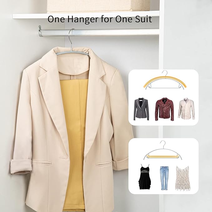 Nature Smile Non Slip PVC Coating Sweater Hangers,Dress Suit Coat Hangers,Shoulder Bump Free Golf T Shirts Clothes Hangers (Silvery Grey Color 20 Pack)
