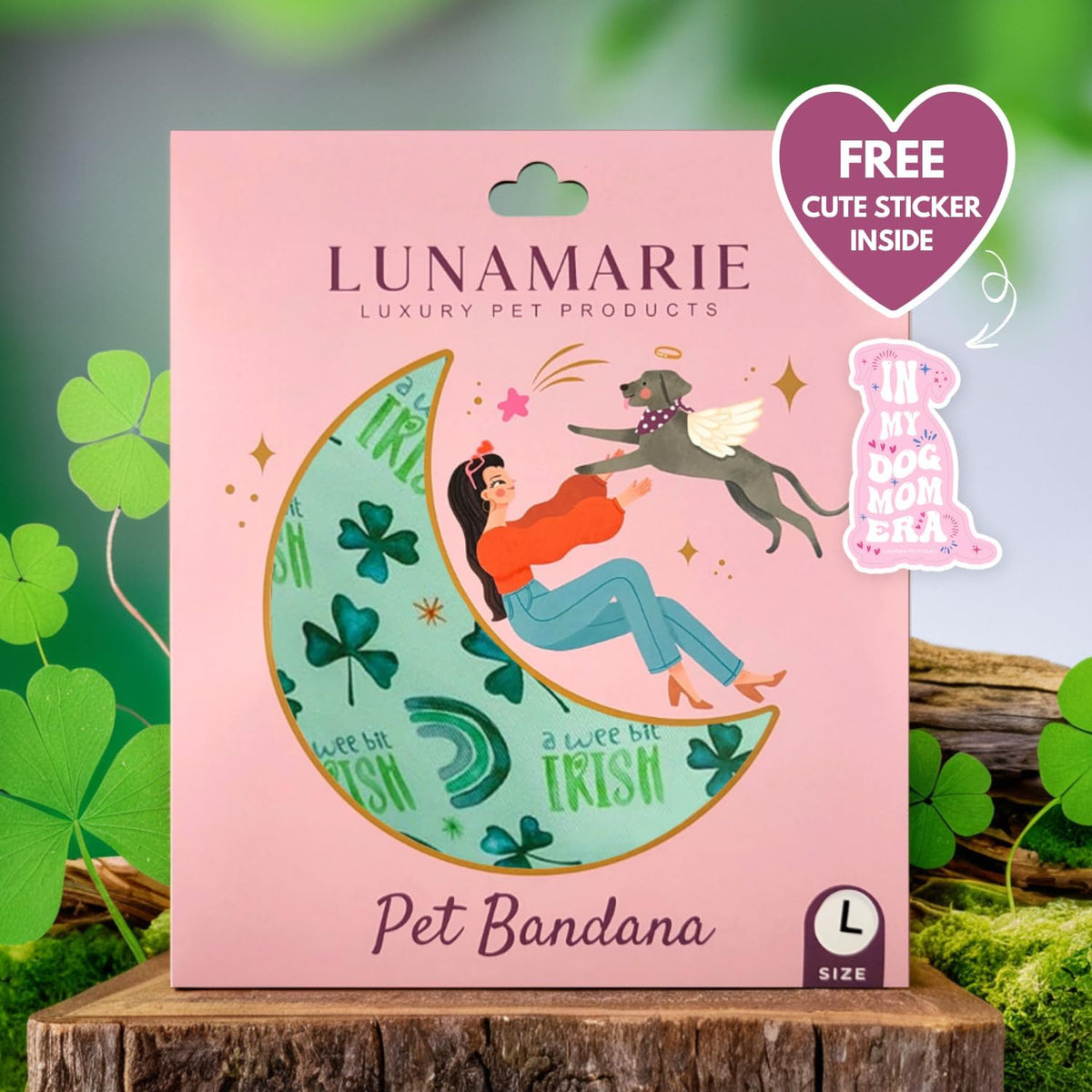 LunaMarie - Luxury Pet Birthday Bandanas -Premium & Silky Poly Fabric | 100% Handmade | Custom Shape Dual Layered (A Wee Bit Irish, Large)