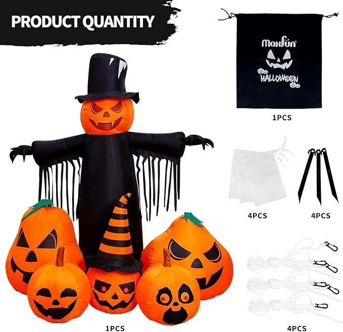 Max Fun 7FT Halloween Inflatables Pumpkin Decorations with LED Build-in Halloween Yard Decoration Blow Up Inflatables for Outdoor Indoor Garden Lawn (7Ft-Halloween Pumpkin)