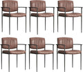Mid-Century Modern PU Leather Dining Chairs Set of 6, Upholstered Kitchen Chairs with Arms and Metal Legs Adjustable Feet for Kitchen Dining Room(Brown)